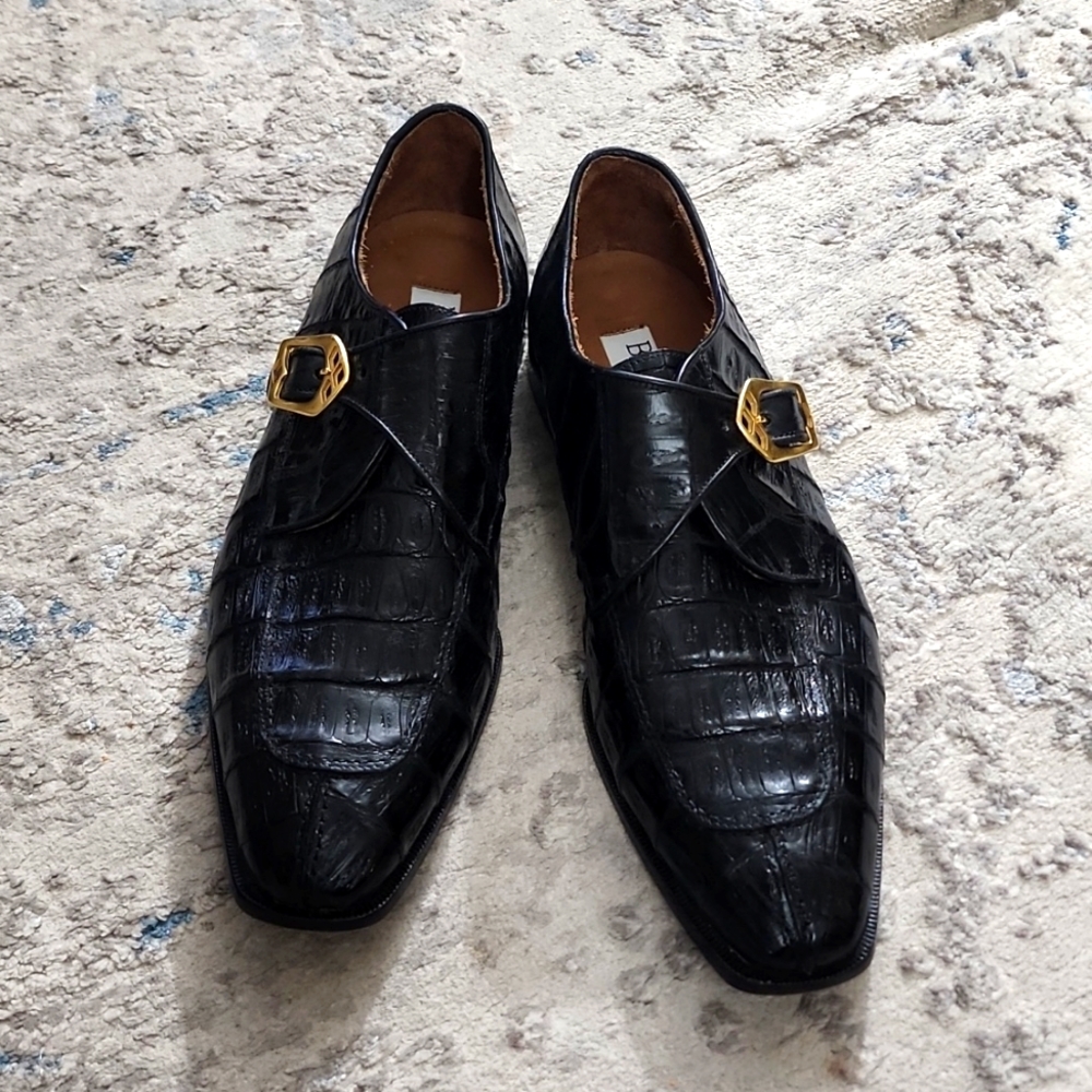 Men's belvedere genuine crocodile shoes with leather sole. Sz 13M. Black